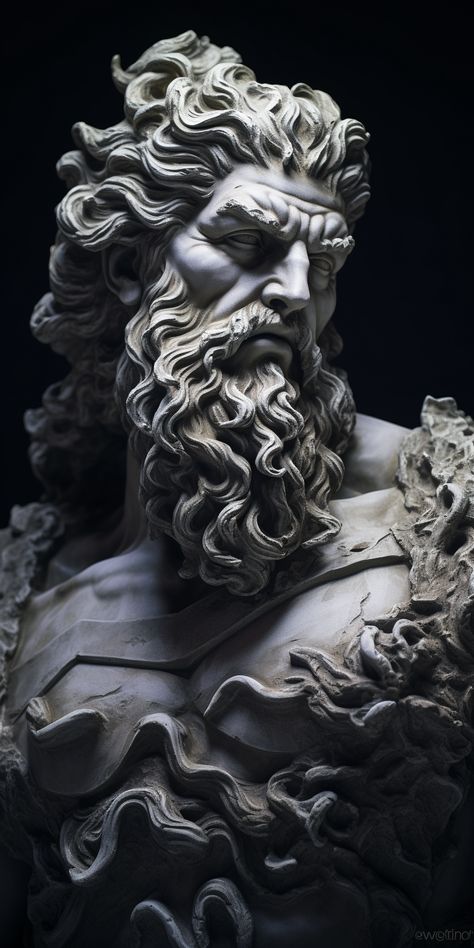 Greek Mythology Statue, Man With A Beard, Statue Tattoo, Ancient Greek Sculpture, Greek Mythology Tattoos, Greek Statues, Roman Sculpture, Mythology Tattoos, Greek Tattoos