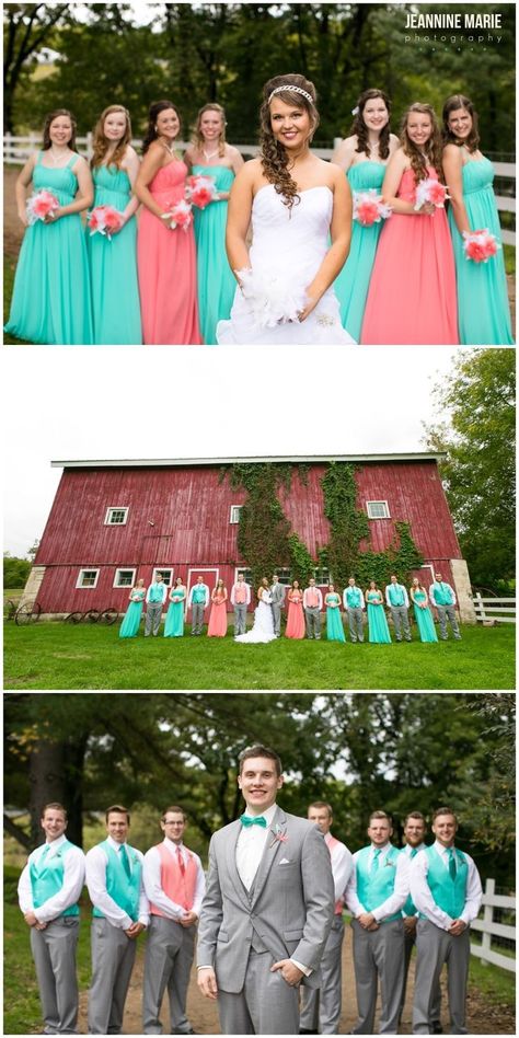 Spa and coral Wedding Ideas Teal, Turquoise Coral Weddings, Tan Suits, Teal Wedding Colors, Bridesmaids Groomsmen, Suits Men, Teal Wedding, Turquoise Wedding, Coral Wedding