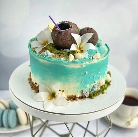 Hawaii Birthday Cake, Hawaiian Birthday Cakes, Summer Birthday Cake, Hawaii Cake, Beach Birthday Cake, Hawaiian Cake, Island Cake, Beach Themed Cakes, Ocean Cakes