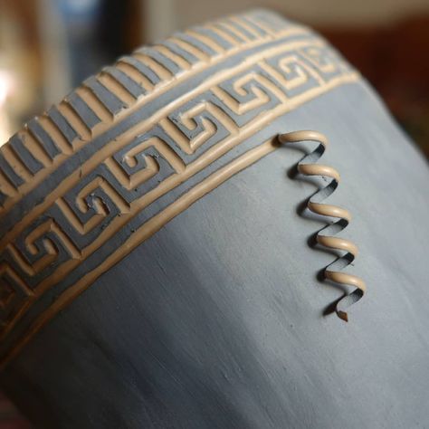 @jan.campbell_ on Instagram: “sgraffito-ing a pattern I saw on a Greek yoghurt pot” Sgraffito Patterns, Handbuilding Pottery, Greek Ceramics, Clay Pot Projects, Coil Pots, Pottery Glaze, Greek Pottery, Greek Design, Pottery Glazes