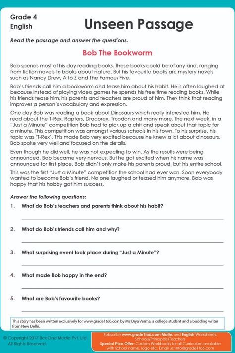 Comprehension Passage Class 4, Comprehension Passage For Class 5, Unseen Passage In English Class 4, Year 4 English Worksheets, Unseen Passage In English For Class 5, Comprehension Grade 4 English, Unseen Passage In English Grade 3, Comprehension For Class 6, Comprehension Class 4