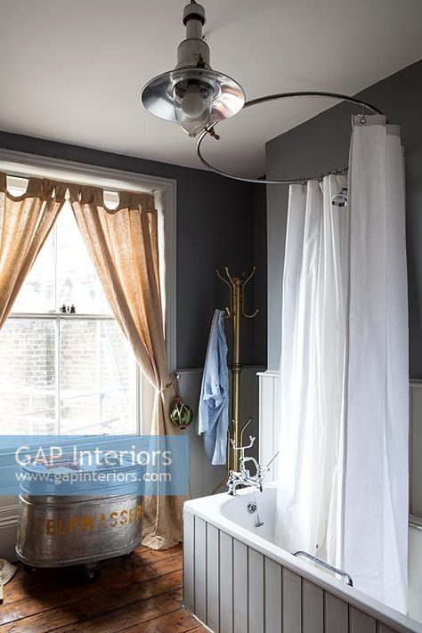 Cottage Showers, Curtain Rails, Retro Bathrooms, Cottage Bathroom, Vintage Bathroom, Interior Photography, Bathroom Styling, Basic Shower Curtain, Shower Bath