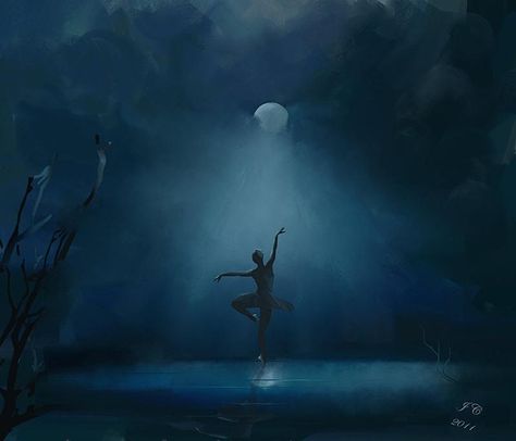 Dancing In The Moonlight Aesthetic, Dancing In The Woods, Lighting Composition, Moonlight Painting, Moon Clouds, Black Sky, Dancing In The Moonlight, Ballerina Dancing, Night Forest