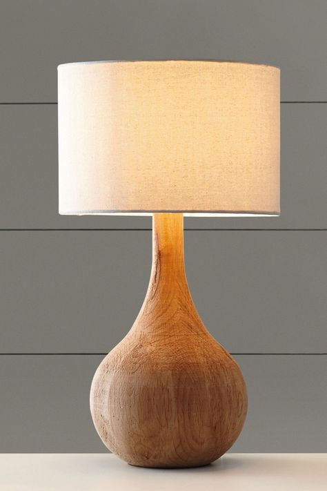 Wooden base table lamp from Next Home Table Lamp Ideas, Wooden Lamp Base, Wooden Lamps Design, Wooden Table Lamp, Wood Light Fixture, Wooden Lampshade, Lamp Ideas, Unique Floor Lamps, Cordless Table Lamps