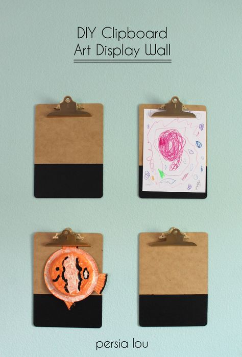 Glammed up clipboards are a great place to display kids' art projects Kids Wall Art Display, Clipboard Diy, Kids Art Display Wall, Classroom Art Display, Clipboard Wall Art, Clipboard Wall, Clipboard Art, Diy Clipboard, Art Display Wall