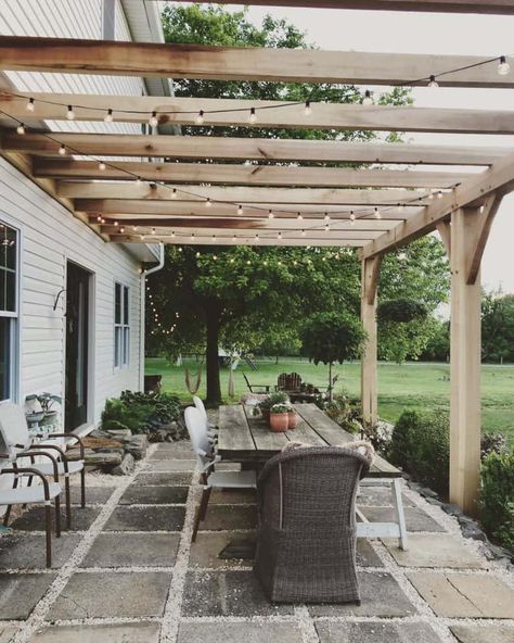 The Top 25 Patio Awning Ideas - Next Luxury Awning Ideas, Diy Patio Ideas, Lattice Patio, Deck Awnings, Diy Awning, Farmhouse Patio, Backyard Shade, Outdoor Awnings, Patio Canopy