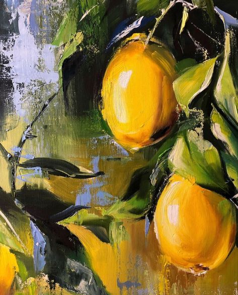 Illustration Kunst, Lemon Painting, Lemon Art, Soyut Sanat Tabloları, Fruit Painting, Arte Inspo, Still Life Art, Art And Illustration, Painting Art Projects