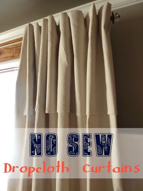 No Sew Dropcloth Curtains with a Faux Pinch Pleat Dropcloth Curtains, Ideas Armario, Drop Cloth Projects, Sewing Curtains, Sew Curtains, Cloth Curtains, Diy Curtain Rods, Patio Privacy, No Sew Curtains