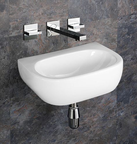 Set to become one of our most popular basins in our range at Clickbasin, the high quality wall mounted rectangular ceramic wash basin has been specially sourced with no tap hole - to allow this basin to be wall mounted and have a wall mounted tap used above it. These really are a rare thing, and we have been asked many times for this set up - and we have finally managed to have these manufactured. We are very proud of this new Cannes basin.  This is a very versatile basin and it is a very attrac Small Cloakroom Basin, Bathroom Sink Plumbing, Cloakroom Sink, Master Suite Bathroom, Wall Mounted Bath Taps, Glass Basin, Wall Taps, Wall Mounted Taps, Wall Mount Sink