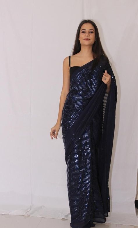 Latest trends in Beauty, Fashion, Indian outfit ideas, Wedding style on your mind? We have something for you! We deals in imported quality fabric . we design as per your requirement. This is custom made as per your size. Any size possible for women✤ dm us on - 9501749378 Farewell Saree, Navy Blue Saree, Sequins Saree, Sarees For Girls, Indian Sari Dress, Saree Designs Party Wear, Traditional Indian Outfits, Saree Blouse Designs Latest, Blue Saree