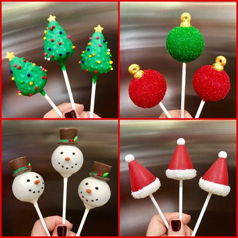 Christmas Cakepops Ideas Simple, Santa Hat Cake Pops, Xmas Cake Pops Ideas, Diy Christmas Cake Pops, Snow Man Cake Pop, Christmas Cakepops Ideas, Cakepop Christmas Ideas, Cake Pops Recipe Christmas, Christmas Dessert Station