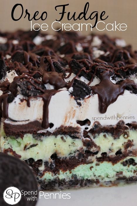 oreo fudge ice cream cake mmm Oreo Fudge Ice Cream Cake, Mint Ice Cream Cake, Fudge Ice Cream Cake, Oreo Ice Cream Cake, Fudge Ice Cream, Oreo Fudge, Mint Oreo, Ice Cream Cake Recipe, Oreo Ice Cream