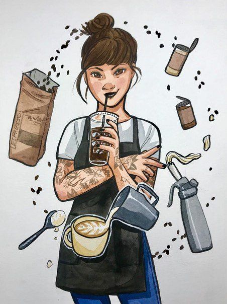 Barista mujer Barista Drawing, Starbucks Drawing, Au Characters, Zodia Pești, Starbucks Art, Redesign Ideas, Coffee Artwork, Coffee Latte Art, Coffee Tattoos