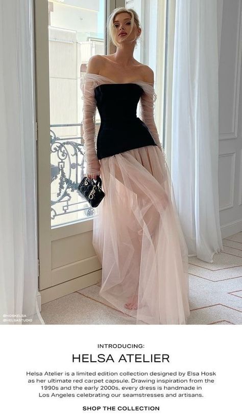 2024 Haute Couture Dress, Helsa Atelier, Long Sleeve Rehearsal Dinner Dress, Evening Look Outfits, Black And White Dress Aesthetic, Couture Fashion 2023, Gala Dress Aesthetic, Fashion Event Outfit, Rehearsal Dinner Outfit For Guest