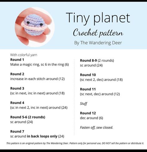 Crochet Space Theme, Planet Crochet Pattern, Tiny Amigurumi Free Pattern, Learn Crochet Beginner, Tiny Planet, Crochet Diy Tutorial, Easy Crochet Animals, Crochet Tutorial Pattern, Fall Crochet