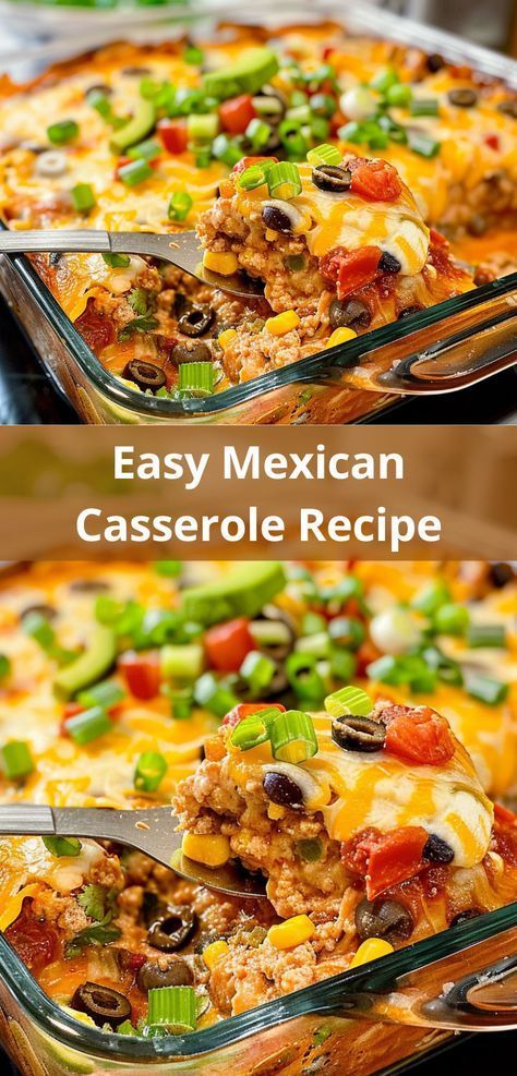 Delicious and easy Mexican casserole. Perfect for busy weeknights! Easy Mexican Casserole Allrecipes, Hamburger Recipes Mexican, Cool Supper Ideas, Ground Beef Casseroles Mexican, Dinner Ideas Easy Casserole, Beef Mexican Casserole Recipes, Mexican Casserole With Hamburger Meat, Recipes For Mexican Food, 30 Minute Mexican Meals