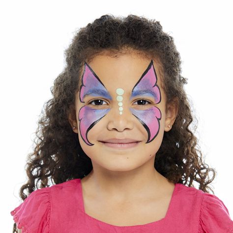 Butterfly Face Paint Guide - Follow our 3 Step Butterfly Guide | Snazaroo - NA Among Us Face Painting, Facepainting Butterfly Simple, Butterfly Face Paint Easy Step By Step, Easy Facepainting Kids, Butterfly Makeup Kids, Easy Butterfly Face Paint, Face Painting Butterfly Easy, Butterfly Face Makeup, Butterfly Face Paint Easy