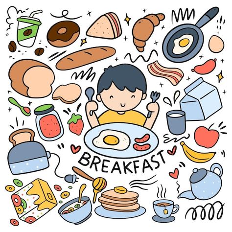 Food Doodle, Cute Breakfast, Food Doodles, Baby Scrapbook Pages, Create This Book, Food Cartoon, Sketch Notes, Easy Coloring Pages, Cute Kawaii Drawings