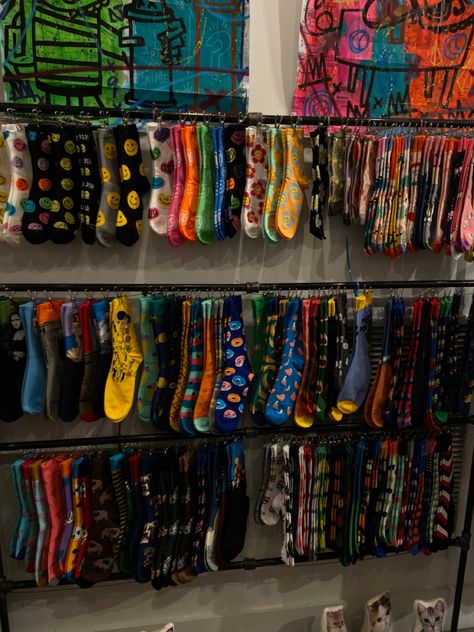 Sock Display Ideas Retail, Sock Rack, Wall Hat Racks, Sock Display, Aesthetic Socks, Weird Sisters, Sock Store, Socks Aesthetic, Chocolate Stores