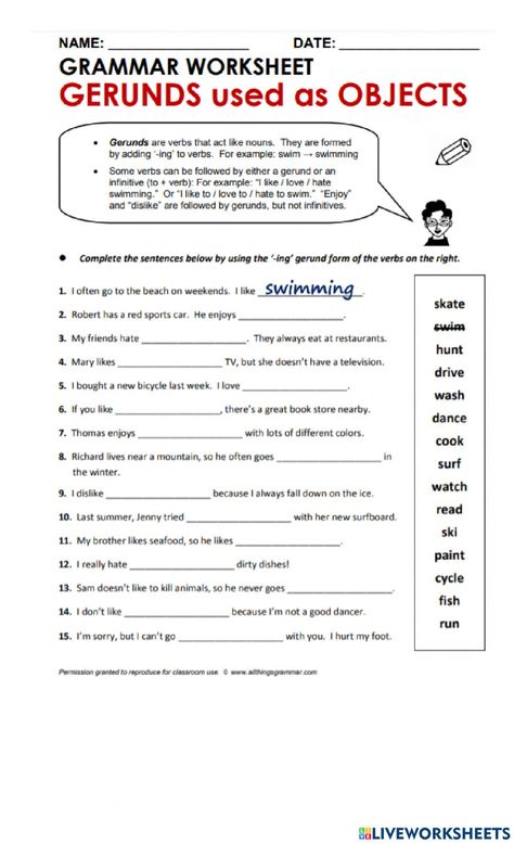 Gerunds Worksheet, Gerund Phrases, Esl Grammar, Free Time Activities, Covalent Bonding, Scientific Notation, English As A Second Language (esl), Vocabulary Worksheets, Eighth Grade