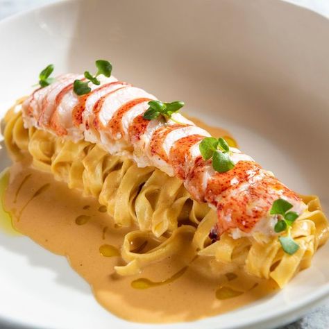 Italian Lobster Dishes, Lobster Tagliatelle, Italian Food Fine Dining, Lobster Bisque Pasta, Pasta Plating, Gourmet Pasta Plating, Lobster Linguine, Escargot Recipe, Resep Sushi