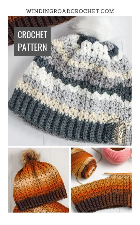 Free crochet pattern for a lovely crochet beanie featuring the cluster stitch by Winding Road Crochet. Alpine Stitch Crochet Hat Pattern Free, Winding Road Crochet Patterns, Alpine Stitch Crochet Hat, Wanderlust Beanie Crochet Pattern, Lakeside Beanie Crochet Pattern, Pnw Beanie Crochet Pattern, Crochet Winter Hats, Modern Crochet Patterns, Crochet Knit Hat