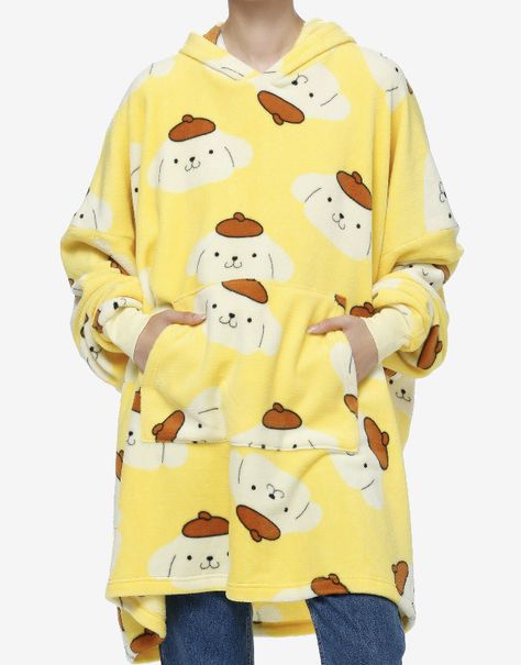 Pompompurin Decor, Sanrio Hoodie, Sanrio Pom Pom Purin, Yellow Kawaii, Hoodie Pajamas, Pom Purin, Girls Loungewear, Big Hoodies, Portugal Porto