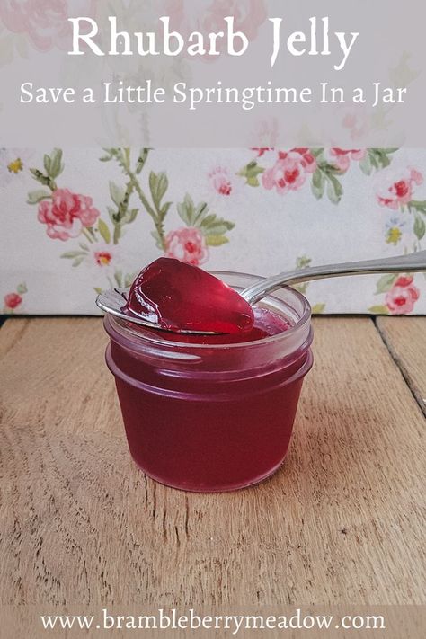 The bright flavor of this easy to make rhubarb jelly lets you save a little Springtime in a jar. Rhubarb Bars Recipes, Rhubarb Jelly, Freeze Rhubarb, Rhubarb Bars, Rhubarb Jam Recipes, Blueberry Jelly, Jam Recipes Homemade, Canning Jam, Canned Food Storage