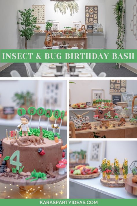 Kara's Party Ideas Insect & Bug Birthday Bash | Kara's Party Ideas Bug Hunt Birthday Party, Bug Theme Birthday Party, Bug Birthday Party Decorations, Bug First Birthday Party, Bugs Birthday Party Ideas, Insect Party Ideas, Insects Birthday Party, Bug Party Decorations, Bug Birthday Party Ideas