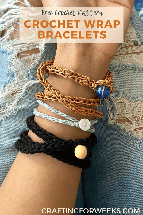 Crochet I Cord, Thread Projects, Beau Crochet, Crochet Bracelet Pattern, Crochet Bracelets, Crochet Jewlery, Wrap Armband, Bracelet Crochet, Crocheted Jewelry