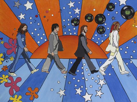 Beatles Abbey Road Art, Beatles Graphic Design, Beatles Art Illustrations, The Beatles Aesthetic Art, Abbey Road Painting, Beatles Illustration, Beatles Pop Art, Beatles Painting, Beatles Collage