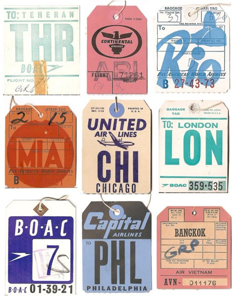 Vintage U.S Airline Baggage Tickets - Vintage Inspiration | Patternbank Travel Graphics, 2024 Recap, Vintage Luggage Tags, Vintage Ticket, Etiquette Vintage, Vintage Airline, Ticket Design, Graphic Trends, Baggage Tags