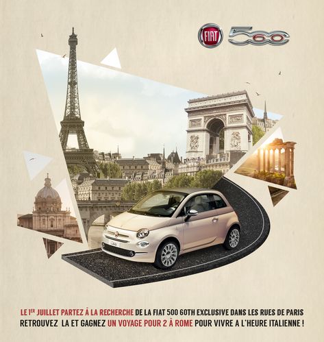 Fiat 500 - Key visual on Behance Traveling Graphic Design, Travel Key Visual, Real Estate Key Visual, Car Creative Poster, Car Key Visual, Key Visual Advertising, Key Visual Design Ideas, Public Service Advertising, Travel Graphic Design