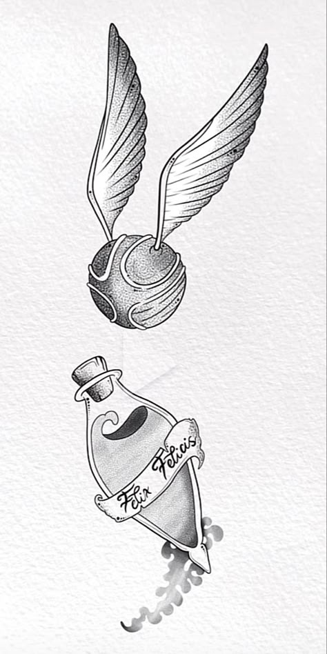 Golden Snitch Sketch, Golden Snitch Tattoo Design, Hogwarts Tattoo Design, Harry Potter Sorting Hat Tattoo, Golden Snitch Drawing, Dementor Tattoo, Harry Potter Flash Tattoo, Snitch Harry Potter, Pop Culture Tattoos