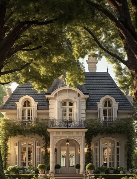 Small Old Money House, My Dream Home Exterior, Home Styles Exterior Types, Old Money House Exterior, Old Money House Aesthetic, French House Exterior, French Colonial House, Decorating Small Kitchen, Old Money Homes