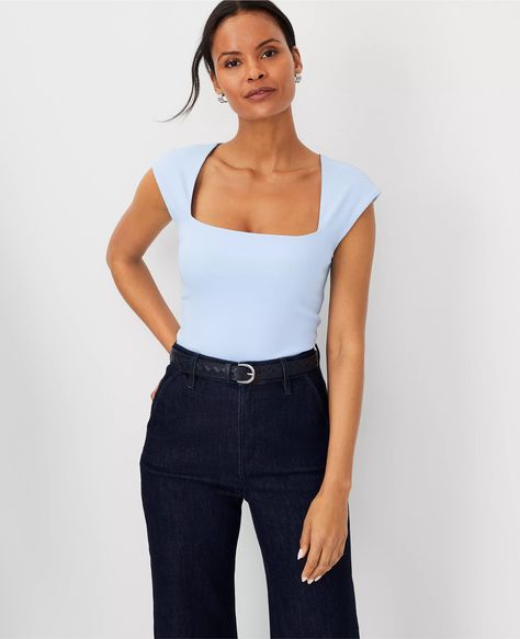 Cap Sleeve Square Neck Top Square Neck Top Outfit, Neck Top Outfit, Alesha Dixon, Getaway Dress, Work Sweaters, Knitted Suit, Hip Style, Work Skirts, Top Outfit