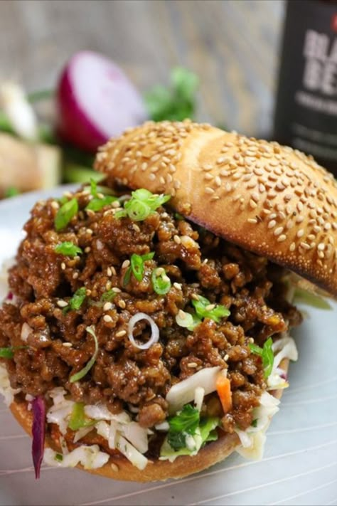 Bbq Sloppy Joes, Sandwich Buffet, Korean Bbq Sauce, Ginger Brown, Sloppy Joes Recipe, Pickled Veggies, Pulled Pork Sandwich, Sloppy Joe, Sandwiches For Lunch