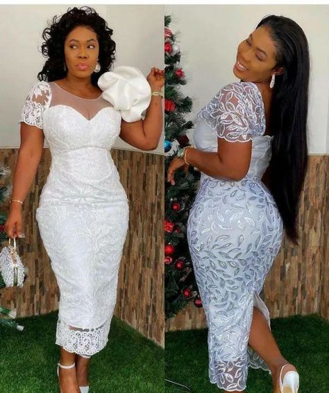 White Lace Short Gowns - Top Styles of the Moment and 2022 - Decent Lace Styles, White Lace Gown Styles, White Lace Dress Styles, Lace Dress Styles Nigerian, Short Dresses Graduation, Lace Short Gown Styles, White Lace Outfit, Short Gown Styles, White Lace Dress Short