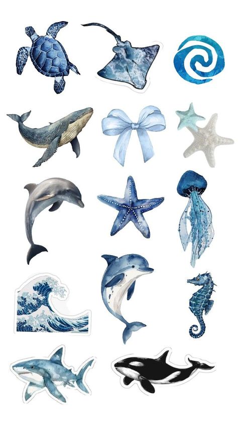 colagem azul sobre animais marinhos 🫶🏼💙 Blue Ocean Animals Aesthetic, Aesthetic Blue Posters, Blue Printable Stickers, Ocean Animals Aesthetic, Recortes Aesthetic, Marine Biology Aesthetic, Sea Stickers, Ocean Collage, Ocean Stickers