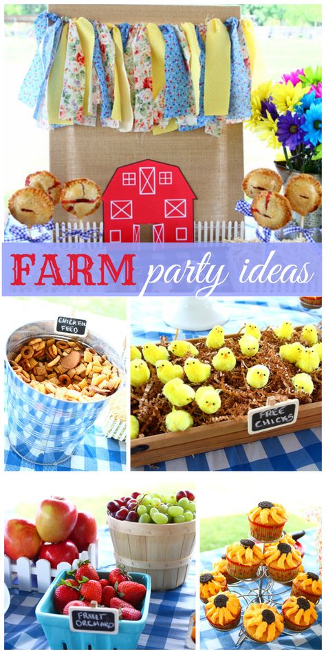 This amazing farm birthday party has a shabby chic garland, tiny chicks, sunflower cupcakes and fresh fruit!  See more party ideas at CatchMyParty.com! Farm Party Snack Ideas, Farm Themed Party, Barnyard Birthday Party, Farm Theme Birthday, Farm Themed Birthday Party, Barnyard Party, Barnyard Birthday, Second Birthday Ideas, Farm Birthday Party