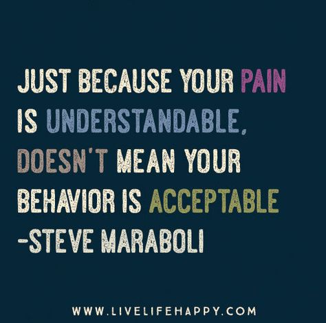 Just because your pain is understandable, doesn’t mean your behavior is acceptable. -Steve Maraboli Steve Maraboli, Live Life Happy, It Goes On, Quotable Quotes, Good Advice, Great Quotes, Food For Thought, A Quote, Live Life