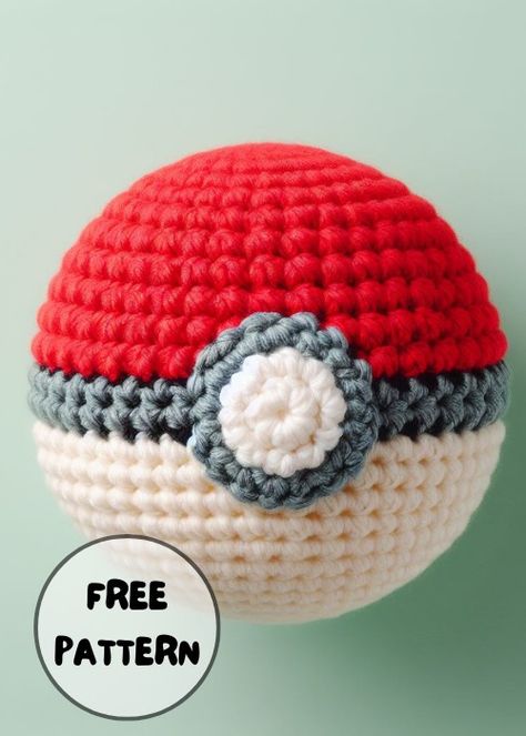 Crochet Pattern Pokemon Free, Crochet Pokeball Pattern, Pokémon Ball Crochet Pattern, Crochet Poke Ball Free Pattern, Crochet Poke Ball, Poke All Crochet Pattern, Pokeball Amigurumi Free Pattern, Pokemon Crochet Patterns Free Eevee, Pokeball Coaster Crochet