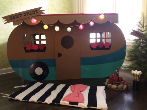 cardboard-camper Cardboard Camper, Remodel Trailer, Camping Classroom, Camping Theme Classroom, Indoor Camping, Glamping Party, Camping Theme Party, Camping Birthday Party, Camping Parties