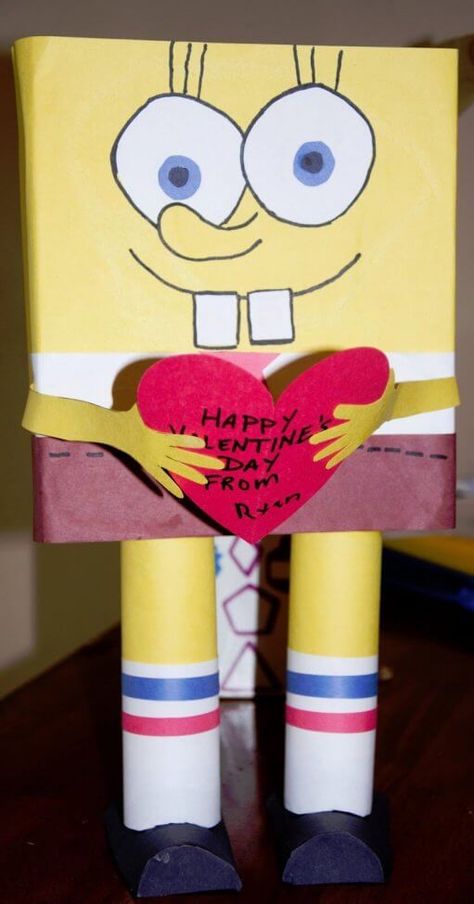 Spongebob Square Pants Valentine's day Box Spongebob Valentines, Pokemon Valentines Box, Valentine Boxes For Boys, Ninja Valentine, Diy Valentine's Box, Minion Valentine, Diy Valentines Box, Valentine Boxes For School, Valentine's Boxes