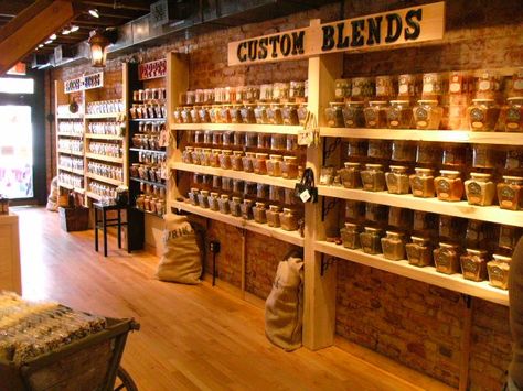 spice store display | The Spice & Tea Exchange | Shop Display Tea Store Design, Furniture Store Display, Spice Store, Shop Shelving, Tea Display, Dc Trip, Herb Shop, Tea Store, Spice Shop