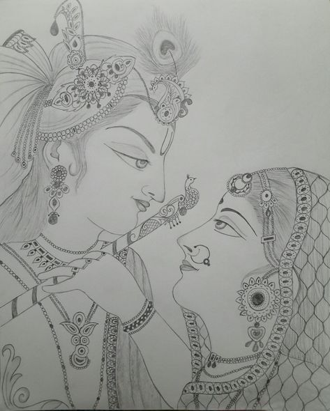 Radha Krishna Tracing For Aari Work, Radha Krishna Aari Work, Radhakrishna Drawing Easy, Radha Krishna Pencil Drawing, Drawing Ideas Krishna, Radha Krishna Drawing Sketch, Radha Krishna Drawing Pencil Easy, Radhe Krishna Sketch, Radhe Krishna Drawing