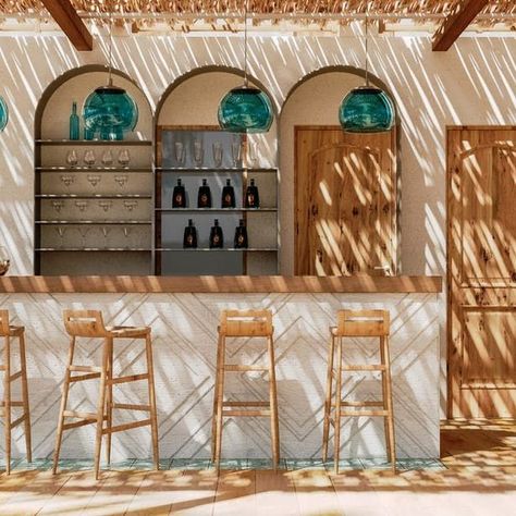 Caomma Beach Bar . Syros . Cyclades . Greece | Mado Samiou Architecture in collaboration with Xenos Design | Archinect Greece Bar Design, Resort Bar Design, Beach Bar Design Ideas, Beach Club Design, Driftwood Bar, Pool Bar Design, Syros Greece, Bar Exterior, Island Bar