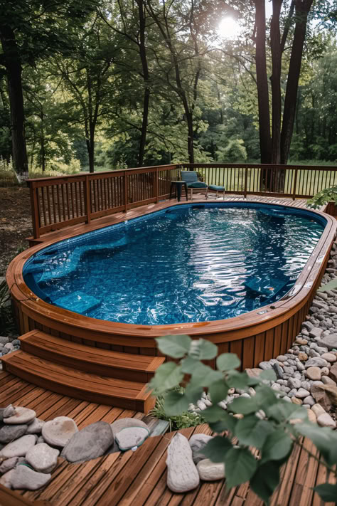 Image showing a budget-friendly deck built around an above ground pool Fire Pit And Hot Tub Patio Design, Decks For Above Ground Pools, Tv Decoration, Easy Outdoor Projects, Small Above Ground Pool, Pools For Small Yards, Cheap Pool, Anniversary Decoration, Stock Tank Pool