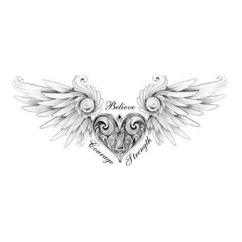 Beautiful Angel Tattoos, Alas Tattoo, Arm Tattoos Drawing, Harley Tattoos, Mom Tattoo Designs, Winged Heart, Tasteful Tattoos, Angel Tattoo Designs, Chest Tattoos For Women