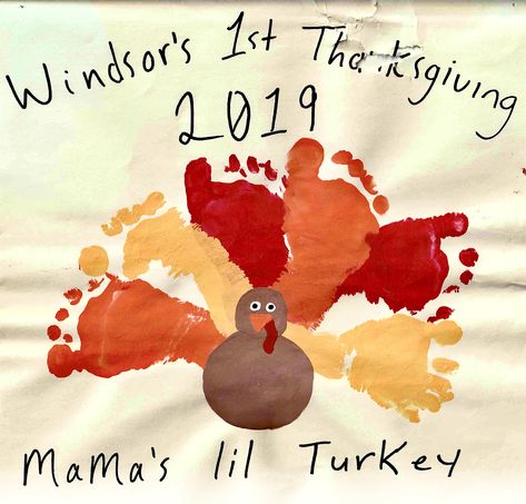 Baby Feet Turkey Craft, Thanksgiving Baby Feet Crafts, Newborn Thanksgiving Crafts, Thanksgiving Newborn Crafts, Thanksgiving Baby Footprint Crafts, My First Thanksgiving Craft, Foot Print Crafts For Kids, Thanksgiving Footprint Art For Infants, Thanksgiving Baby Art